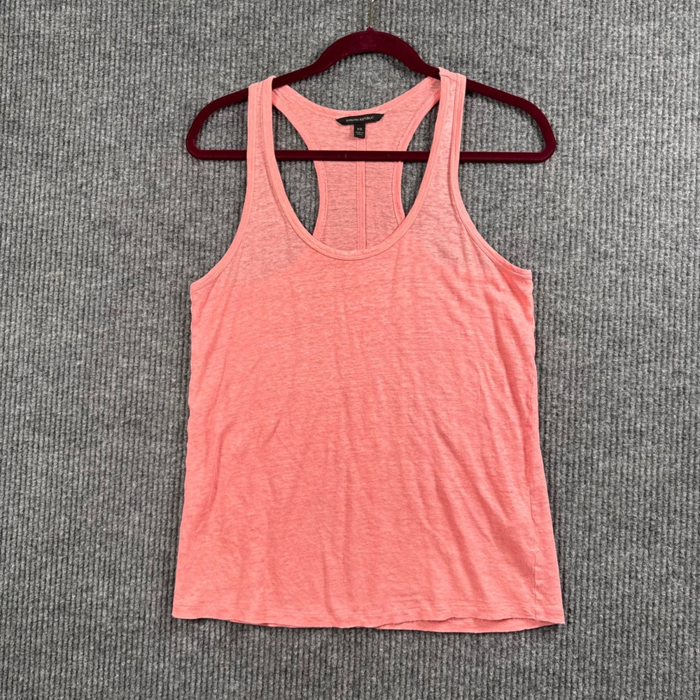 Banana Republic Tank Top Women XS Coral Pink 100% Linen Racerback Slub Knit